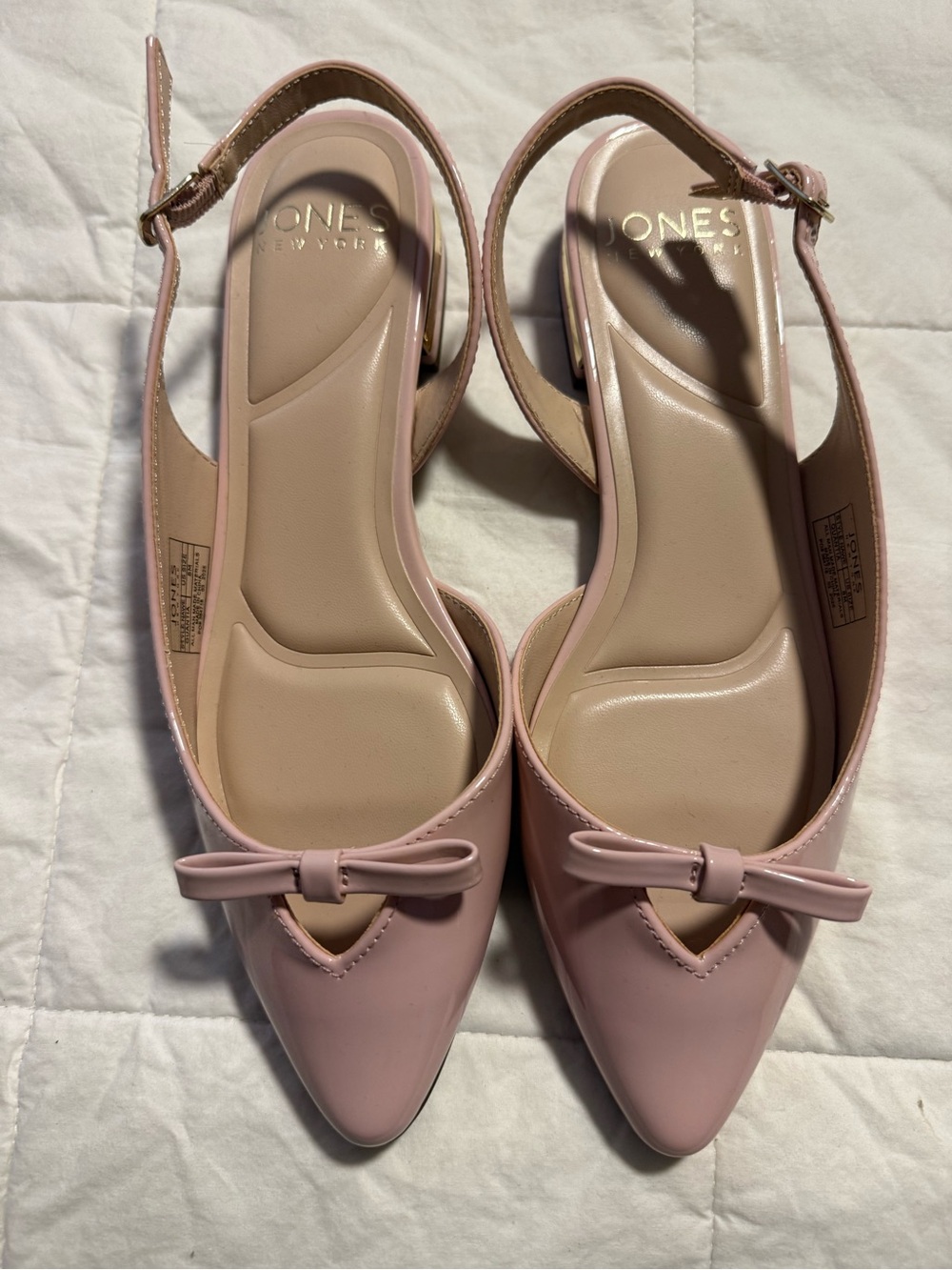 Jones New York Blush Pink Pointed-Toe Slingback Flats with Bow Accent